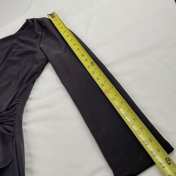 10 AMERICAN LIVING BLACK FAUX WRAP STRETCH MIDI SEXY PLUNGE DRESS Large - Picture 4 of 12